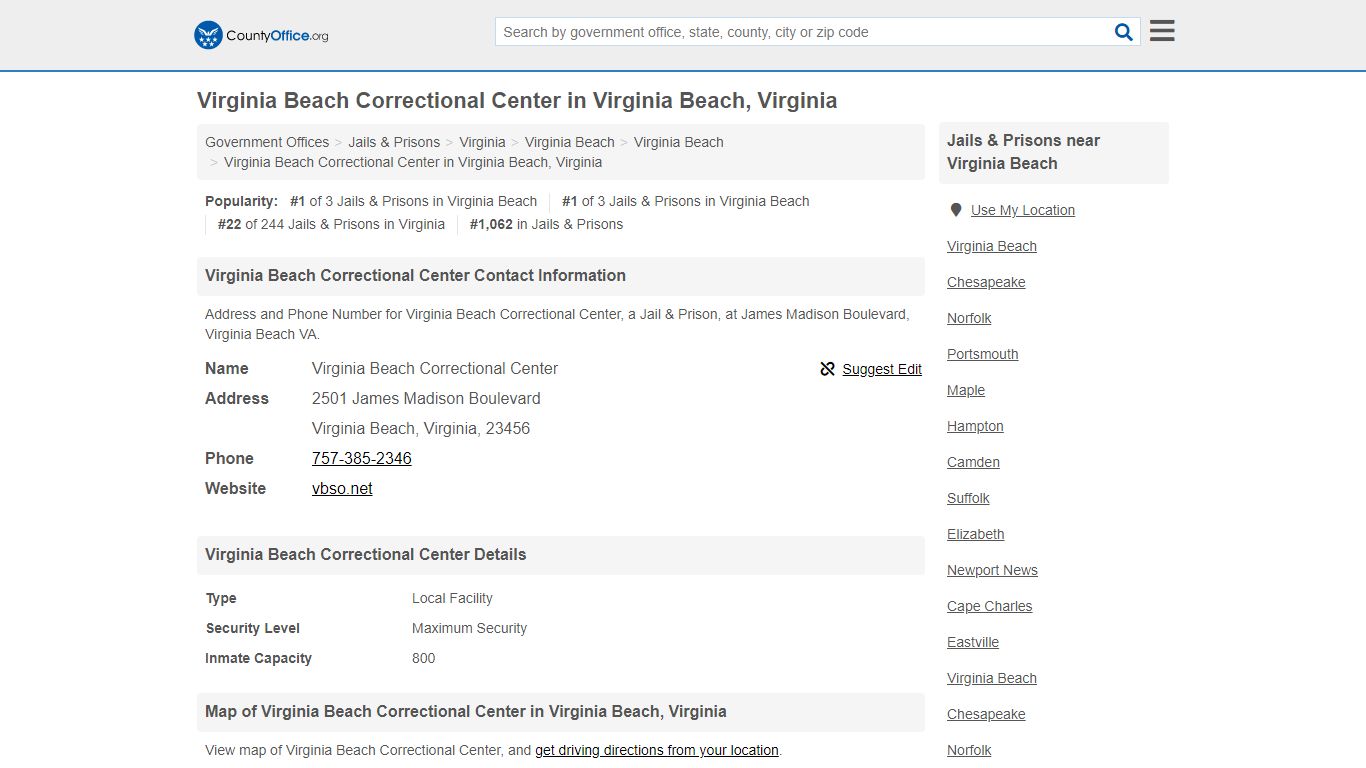 Virginia Beach Correctional Center in Virginia Beach, Virginia