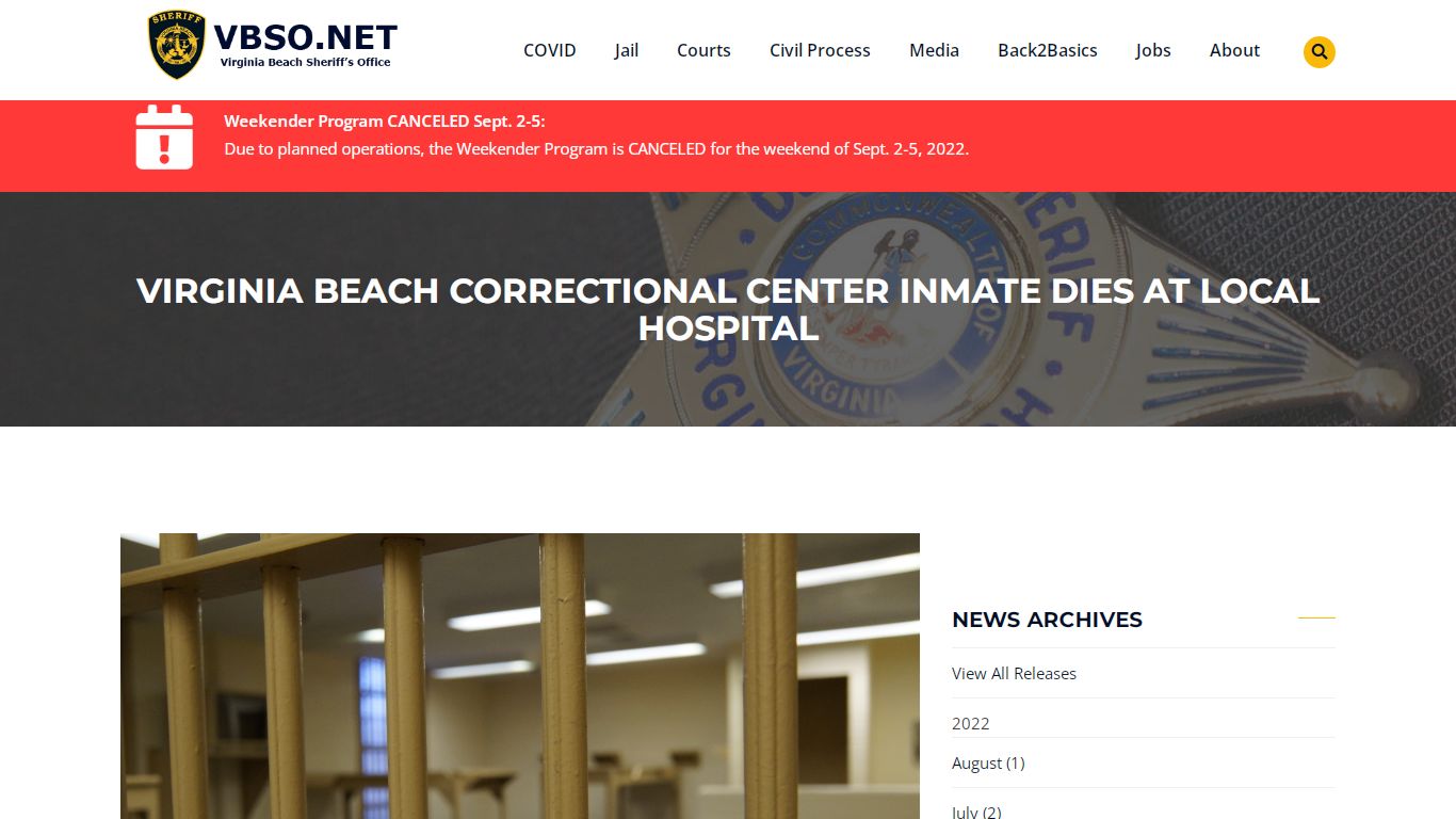 Virginia Beach Correctional Center inmate dies at local hospital